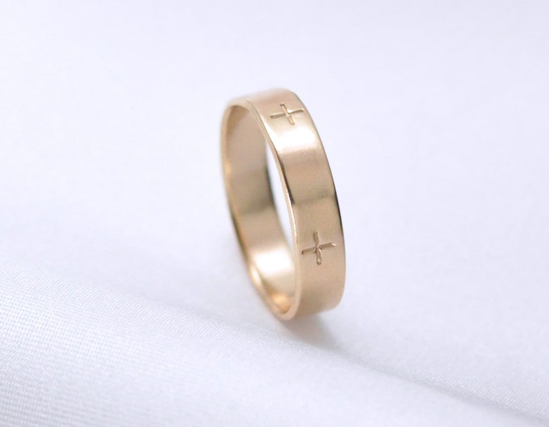 4mm gold band cross pattern ring plus sign ring 14k gold band gold cross ring 14K Yellow Gold 4MM Ring plus symbol ring AVEN 4mm
