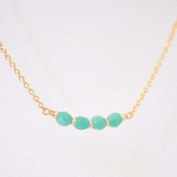 Collier cerise - remplie de minuscules perles turquoises délicate or 14k chaîne - cadeau simple bijoux tous les jours