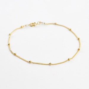Dotted gold chain bracelet, gold beaded chain, delicate gold filled bracelet, thin gold bead bracelet, gift for her, satellite bracelet image 2