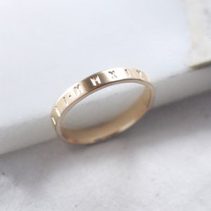 Personalized 14K Yellow Gold ring, 3mm solid gold engraved ring, flat band, posy ring, custom name date quote ring, wedding band / PREORDER image 3