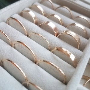 14K Solid Rose Gold hammered ring, 1MM hammered ring, 14 karat rose faceted ring, solid gold stacking ring, thin rose gold ring PREORDER image 6