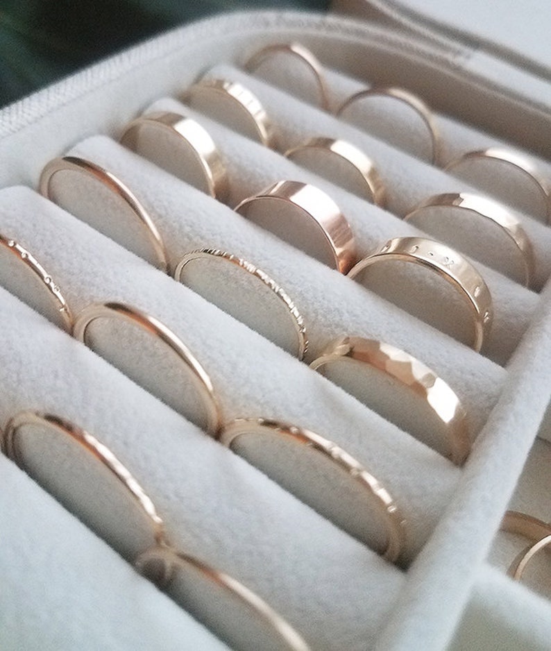 14K Solid Rose Gold hammered ring, 1MM hammered ring, 14 karat rose faceted ring, solid gold stacking ring, thin rose gold ring PREORDER image 6