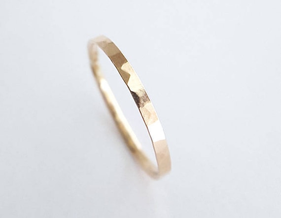 12 Karat Gold Filled 2mm Flat Hammered Wedding Band Ring