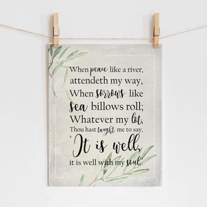 It Is Well With My Soul Art Print, Hymn Wall Art, Christian Gift, Sympathy Gift, Encouragement, Comfort, Farmhouse Decor, Horatio Spafford