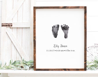 Baby Footprint Art Print, Personalized Foot Print Wall Art with Actual Footprints, Custom Nursery Art, Newborn Gift, New Parent Gift,