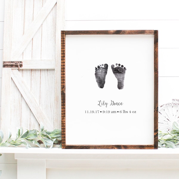 Baby Footprint Art Print, Personalized Foot Print Wall Art with Actual Footprints, Custom Nursery Art, Newborn Gift, New Parent Gift,