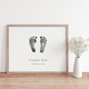 Baby Footprint Gift, Personalized Foot Print Art Print with Actual Footprints, Custom Nursery Art, Newborn Gift, New Parent Gift, Keepsake