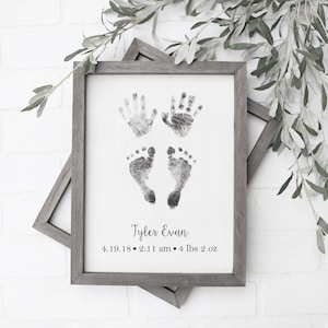 Baby Handprint and Footprint Art, Custom New Baby Gift with Actual Hand Prints and Foot Prints, Nursery Art, Personalized Keepsake, New Mom