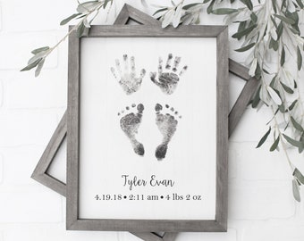 Baby Handprint and Footprint Art, Custom New Baby Gift with Actual Hand Prints and Foot Prints, Nursery Art, Personalized Keepsake, New Mom