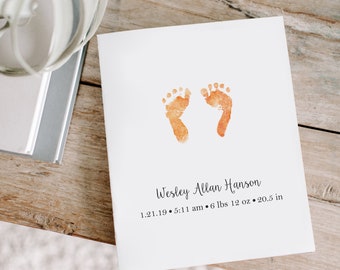 Watercolor Baby Footprint Art Print, Personalized Foot Print Wall Art from Picture of Actual Footprints, Nursery Art, Newborn Gift, New Mom