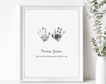 Baby Handprint Art Print, Personalized Hand Print Wall Art with Actual Hand Prints, Nursery Art, Newborn Gift, Grandparent Gift from Baby