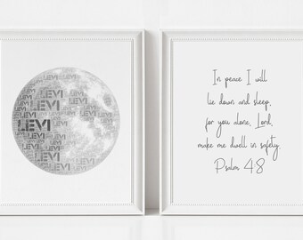 Moon Nursery Art and Bible Verse Print - Set of Two