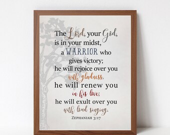 Scripture Wall Art Print - Zephaniah 3:17 - Bible Verse Wall Art Print - Christian Gift - Religious Gift - Home Decor - Typography -