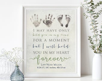 Personalized Baby Memorial Gift Print with Actual Hand Prints and Footprints, Infant Loss, Stillbirth Stillborn Gift, In Memory of Baby