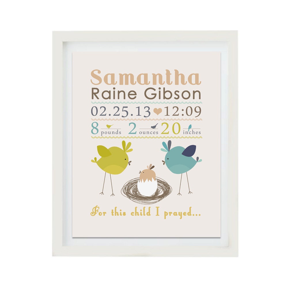 Personalized Nursery Art Print - Custom Baby Birth Stats Wall Art Print ...