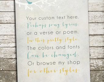 Custom Text, Quote, Song Lyrics, Bible Verse, Wedding Vows, Poem - Wall Art Print