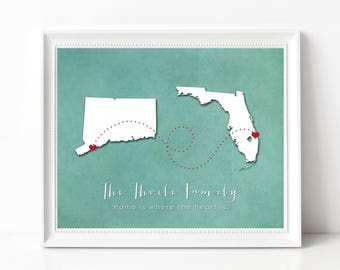 Moving Away Gift, Long Distance Relationship Print, Long Distance Boyfriend, Girlfriend, Best Friend, Personalized State Silhouette Print