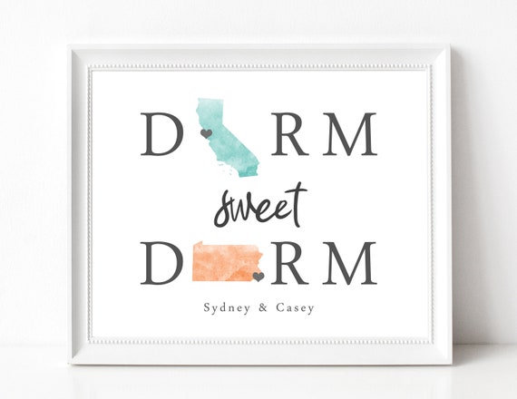 Dorm Room Decor for College Girls, Roommate Sign, Two State Silhouette Art Print, Roomie Present, Best Friend Gift, Apartment Wall Decor