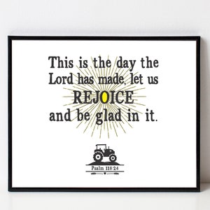 Kids Bible Verse Print, Tractor and Farm Theme Scripture Art, Psalm 118:24, Scripture Wall Decor for Kids, This is the Day the Lord has Made
