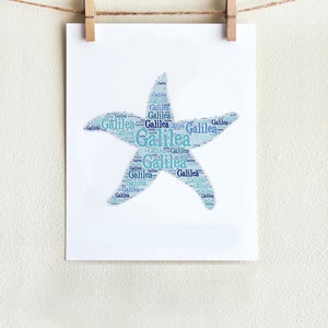 Custom STARFISH Print, Nautical Decor, Ocean Wall Art Kids Room, Personalized Sea Animal Typography Print, Name Art, Ocean Birthday Decor image 4