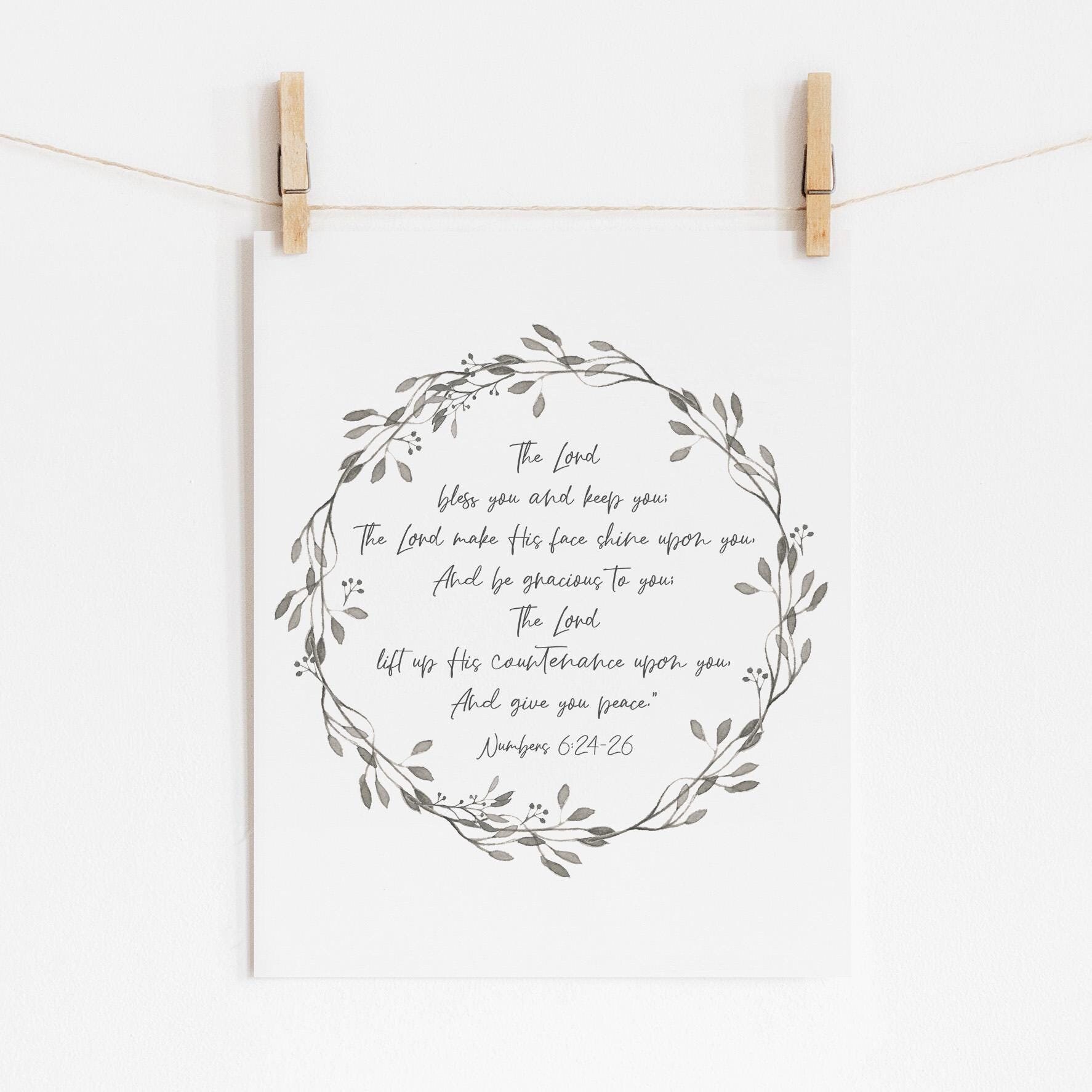 Scripture Art Print, Numbers 6:24-26 Bible Verse Wall Art, Christian Gift, The Lord Bless You and Keep You, Benediction Prayer, Hymn Art