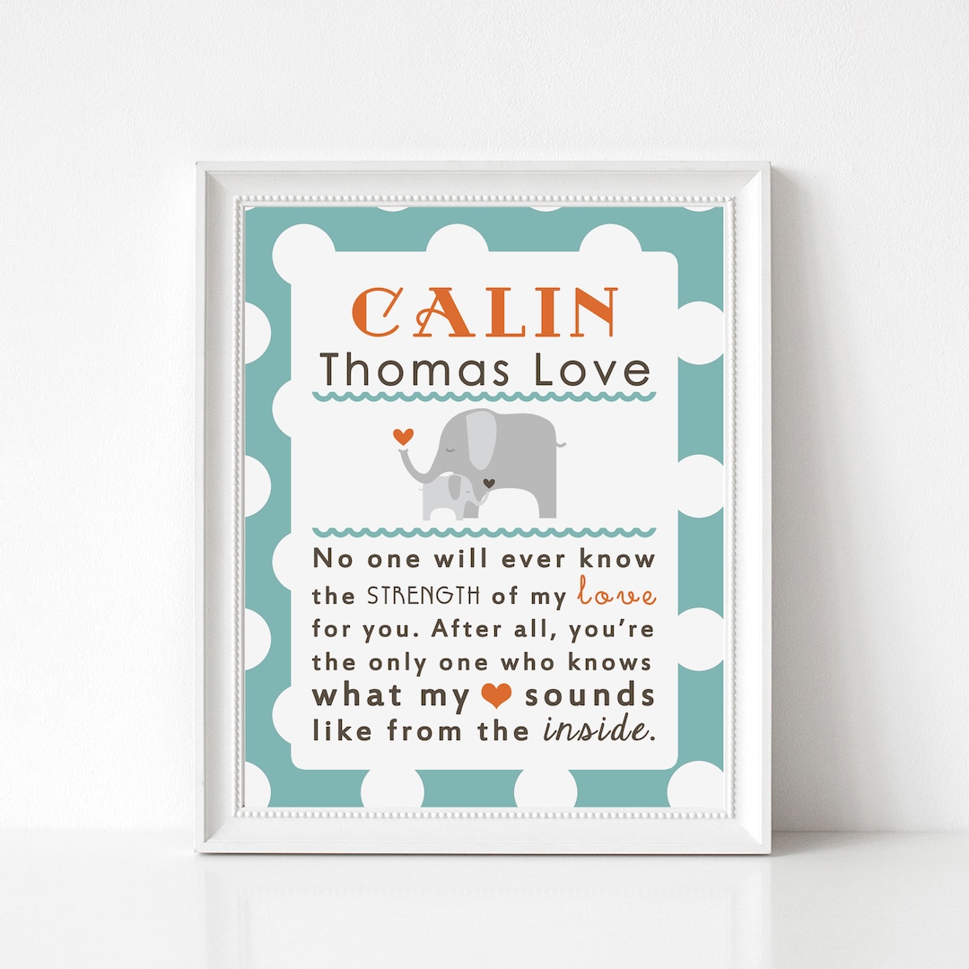 Baby Boy Nursery Gift Print, Personalized Elephant Wall Art Decor, Baby