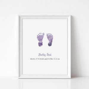 Watercolor Baby Footprint Art Print, Personalized Foot Print Wall Art from Picture of Actual Footprints, Nursery Art, Newborn Gift, New Mom