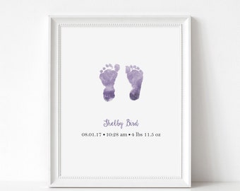 Watercolor Baby Footprint Art Print, Personalized Foot Print Wall Art from Picture of Actual Footprints, Nursery Art, Newborn Gift, New Mom