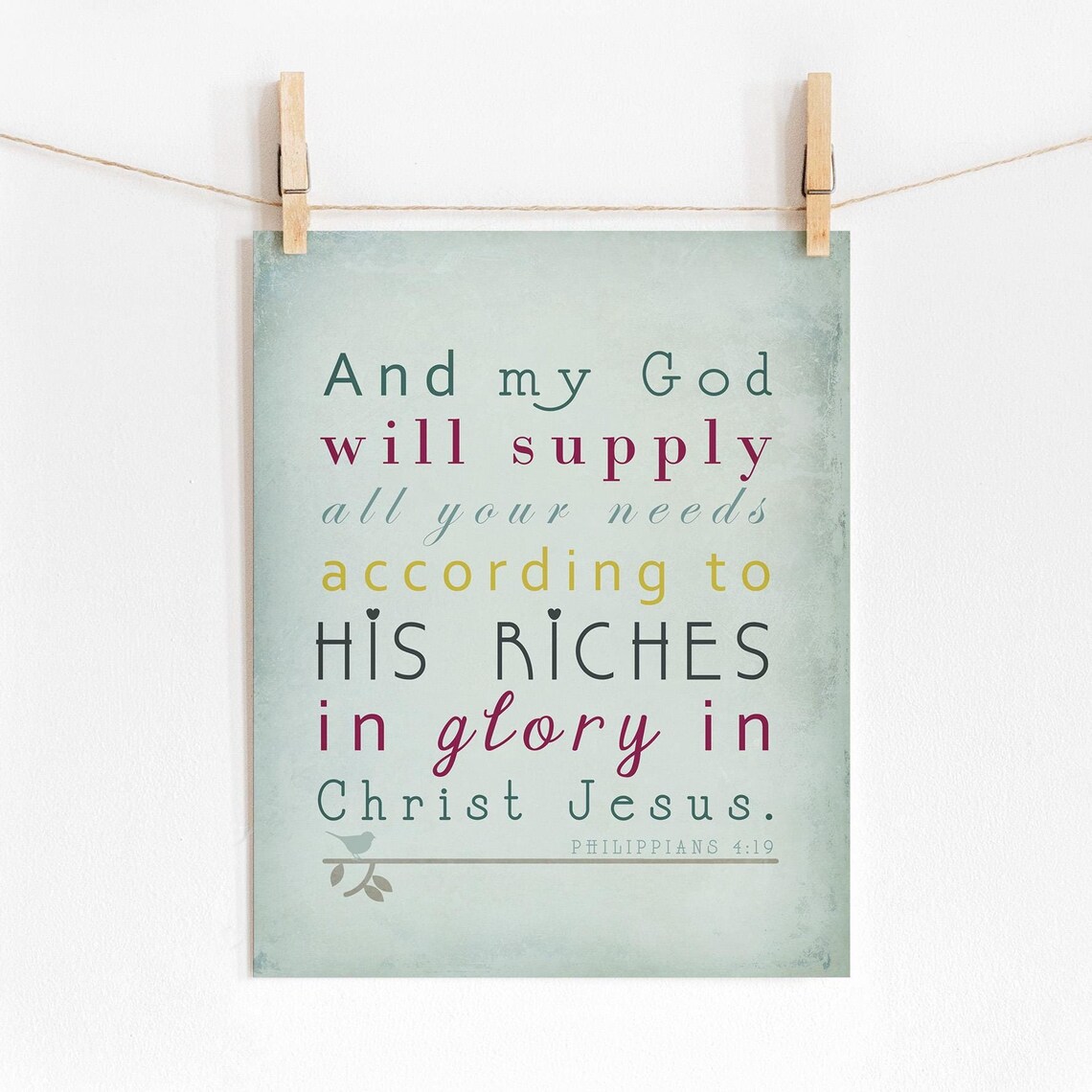 Bible Verse Art Print, and My God Will Supply All Your Needs, Christian ...