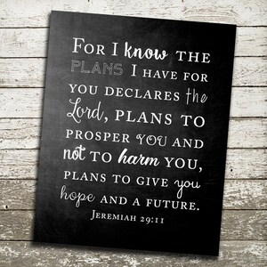 Bible Verse Wall Art Print- Scripture Art for the Wall - Jeremiah 29 11 - For I know the plans I have for you