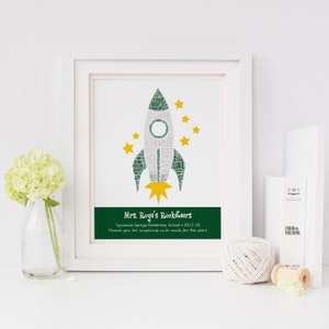 Rocket TEACHER Gift, Personalized Rocket Print with Student Names, Custom Spaceship Art Print, Personalize with Name, School, Year image 5