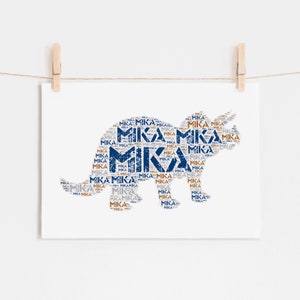 Custom DINOSAUR Decor, Triceratops Nursery Wall Art Print, Triceratops Art Print Kids Room - Personalized Dinosaur Art Typography Print