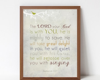 Bible Verse Wall Art - Zephaniah 3:17 - 8x10 Gift Print