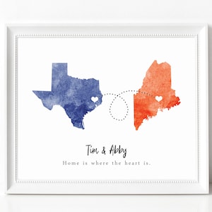 Custom Moving Away Gift Print, Going Away Gift, Long Distance Best Friend Two State Map, Long Distance Relationship, Watercolor States