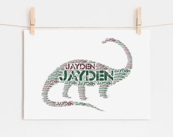 Custom DINOSAUR Name Art Print - Dinosaur Room Decor - Personalized Wall Art Print Kids Room - Personalized Dinosaur Art Typography Print