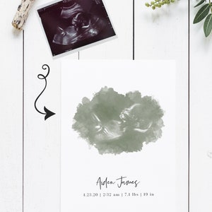 Watercolor Ultrasound Art Print, Baby Shower Gifts, Gender Reveal, Name Reveal, Sonogram Gifts, Custom Nursery Decor, Pregnancy Gift image 3