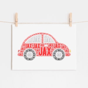 Personalized CAR Print, Boys Room Decor, Car Art for Kids Bedroom, Car Birthday Gift, Automobile Nursery Wall Art, Transportation Theme