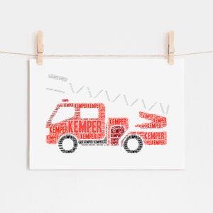 Personalized FIRE TRUCK Nursery Art, Fire Engine Print, Toddler Room Decor, Firetruck Wall Art Print, Transportation Kids Room Wall Art