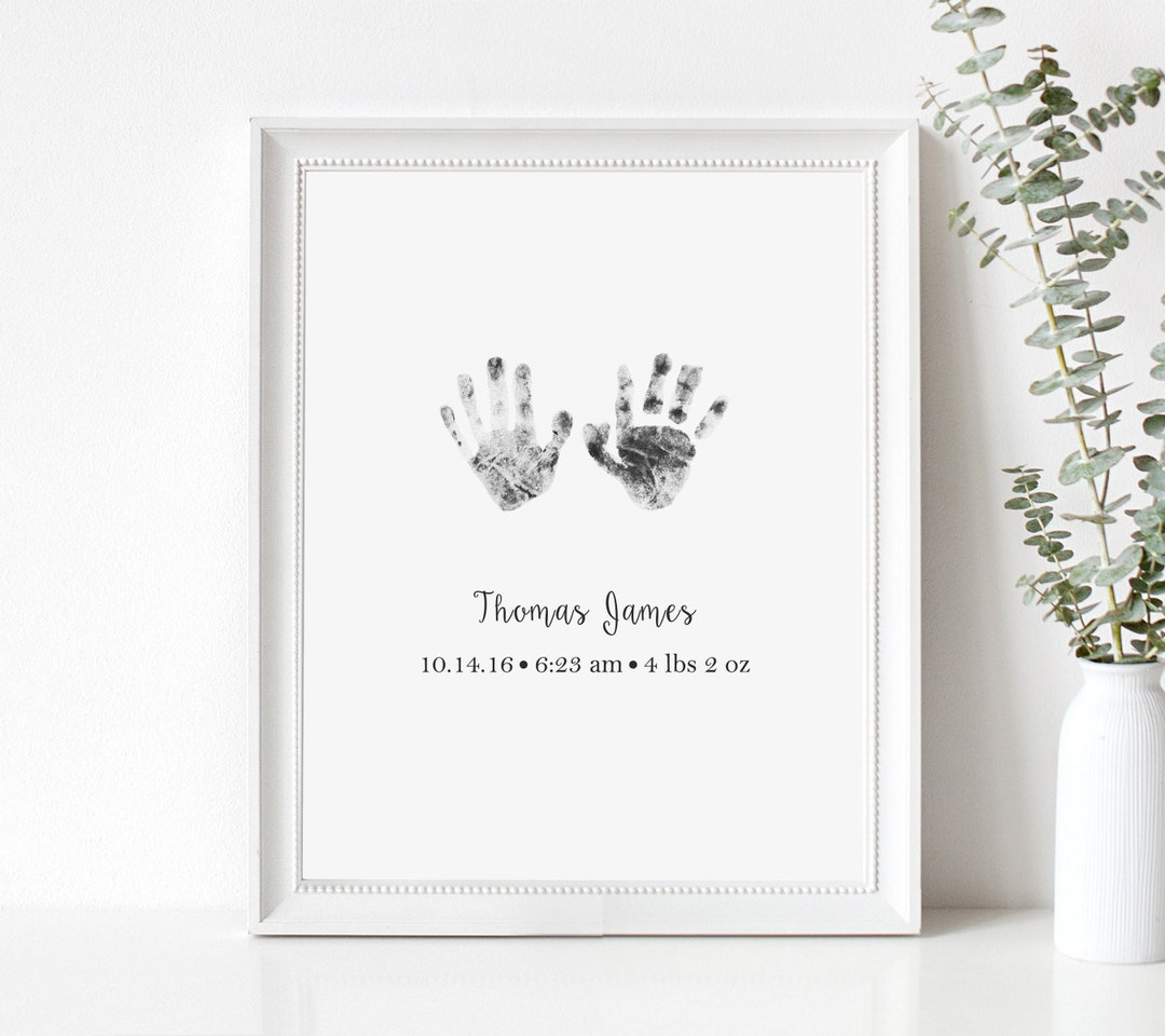 Baby Handprint Art Print, Personalized Hand Print Wall Art With Actual
