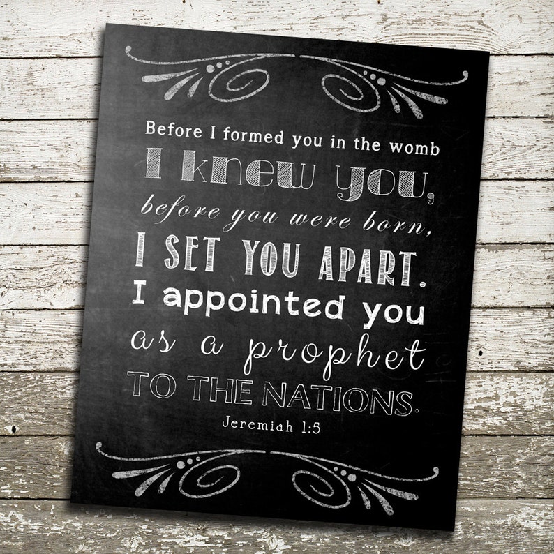 Bible Verse Wall Art Print Scripture from Jeremiah 1:5 Before I formed you in the womb I knew you Christian Gift for Friend, Pastor image 1