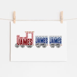 Personalized TRAIN Nursery Art for Kids, Train Decor Print, Custom Toddler Room Decor, Train Wall Art Print, Transportation Kids Room Art