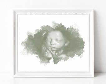 3D Ultrasound Watercolor Art Print, Baby Shower Gifts, Gender Reveal, Name Reveal, Sonogram Gifts, Custom Nursery Decor, Pregnancy Gift