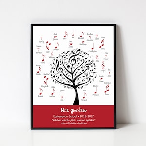 MUSIC Teacher Gift, Choir Teacher Art Print, Personalized with Student Names, School, Grade, Music Notes, Band Teacher Sign, Music Poster