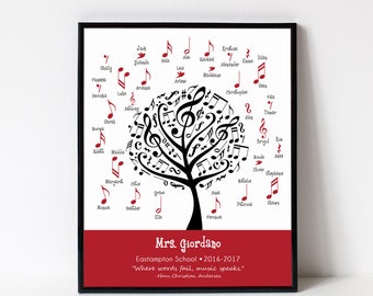 MUSIC Teacher Gift, Choir Teacher Art Print, Personalized with Student Names, School, Grade, Music Notes, Band Teacher Sign, Music Poster