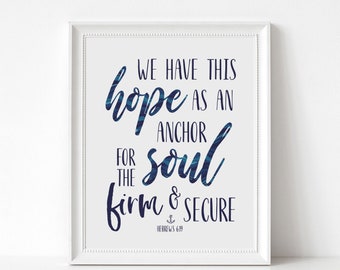 Kids Scripture Art Print, Scripture Wall Art, Bible Verse Sign, Nursery Print, We have this hope as an anchor for the soul, Hebrews 6:19