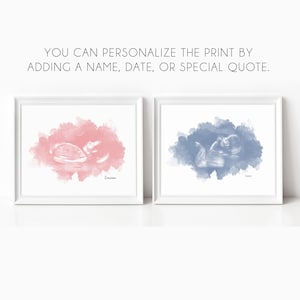 Watercolor Ultrasound Art Print, Baby Shower Gifts, Gender Reveal, Name Reveal, Sonogram Gifts, Custom Nursery Decor, Pregnancy Gift image 4