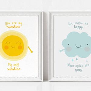 You Are My Sunshine Wall Art Prints - Set of Two - Nursery Prints Baby Boy, Baby Girl - Baby Shower Gift - Kids Room Decor -Nursery Wall Art