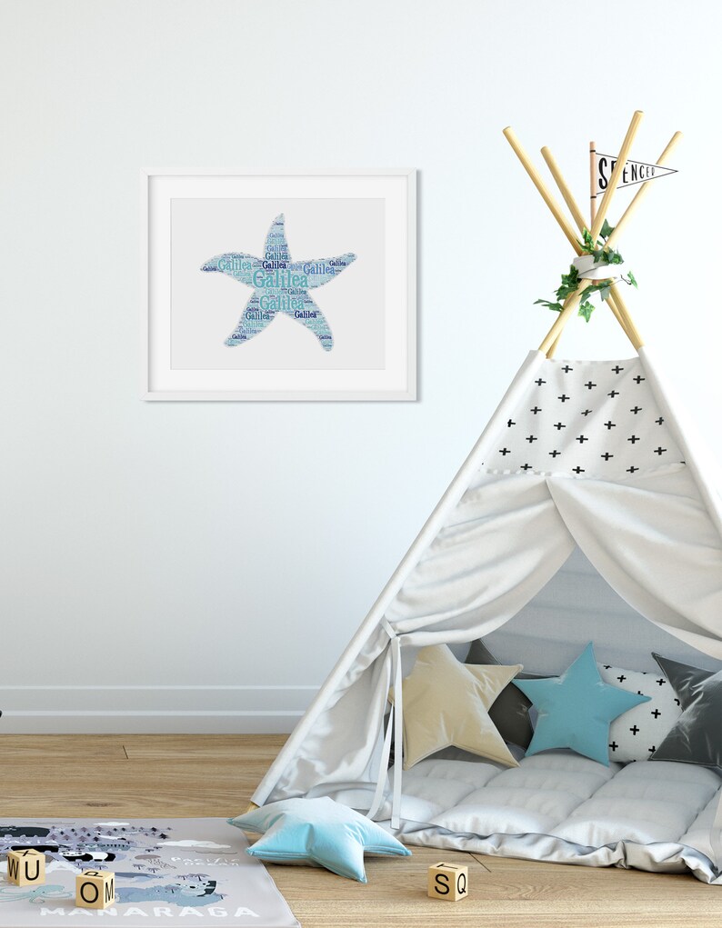 Custom STARFISH Print, Nautical Decor, Ocean Wall Art Kids Room, Personalized Sea Animal Typography Print, Name Art, Ocean Birthday Decor image 6