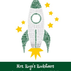 Rocket TEACHER Gift, Personalized Rocket Print with Student Names, Custom Spaceship Art Print, Personalize with Name, School, Year image 3