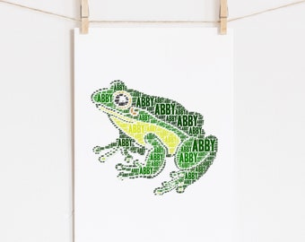 FROG Print - Custom Name Art - Frog Themed Room Decor - Forest Wall Art Print Kids Room - Personalized Word Art Typography Print-Animal Art